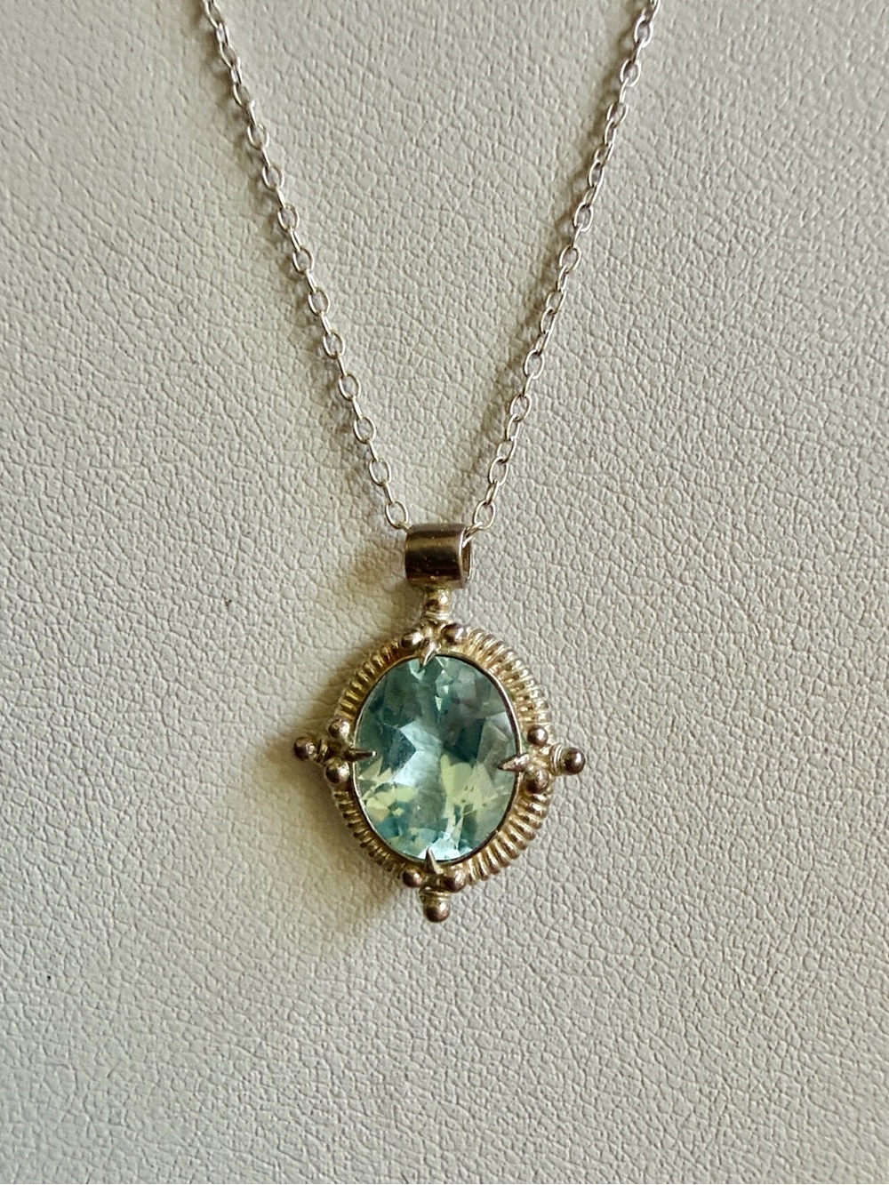 Estate Topaz Blue Pendant Necklace sterling Silver 18” long made in italy
